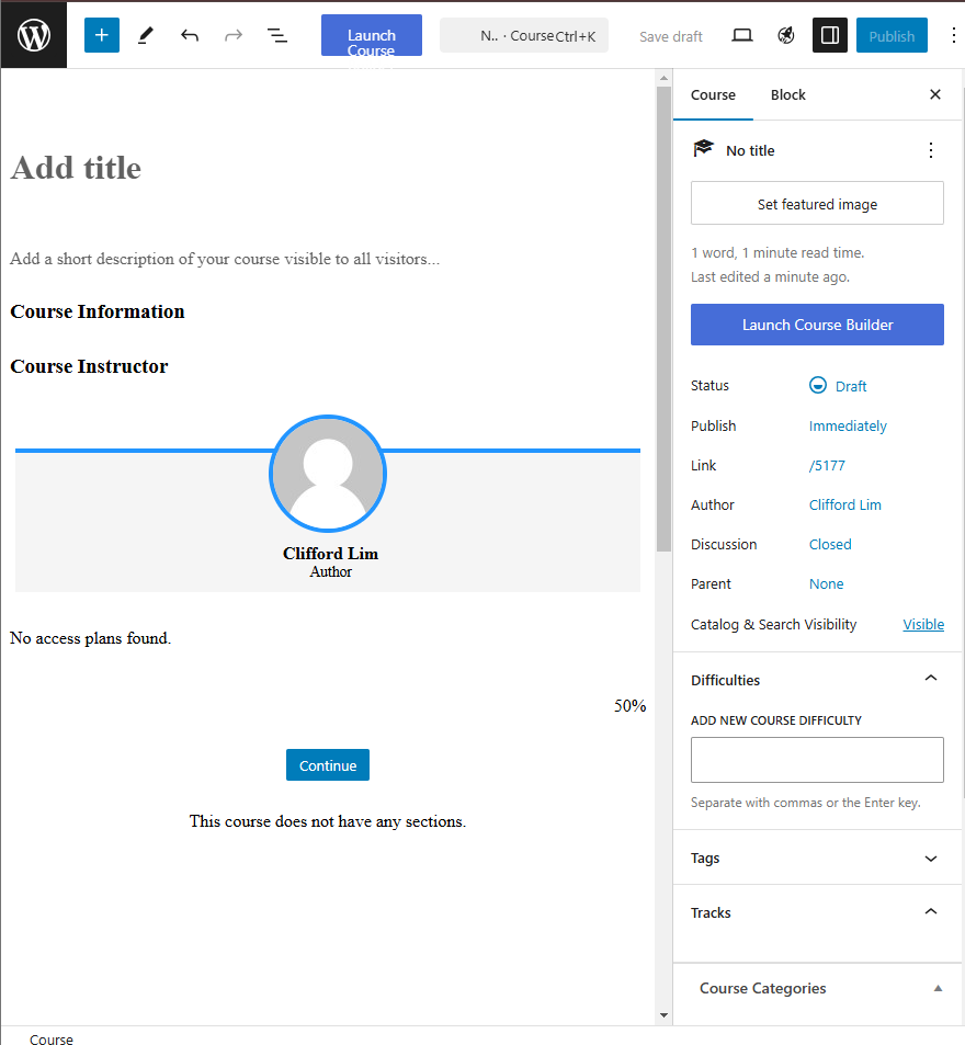 Creating a new course – Learning Portal